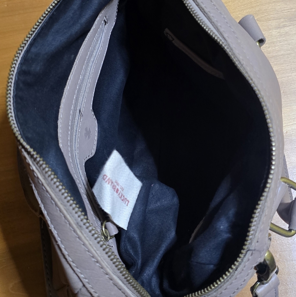 Lucky Brand Taupe Tan Gray Leather Bag Satchel Crossbody Purse Handbag - Picture 7 of 12